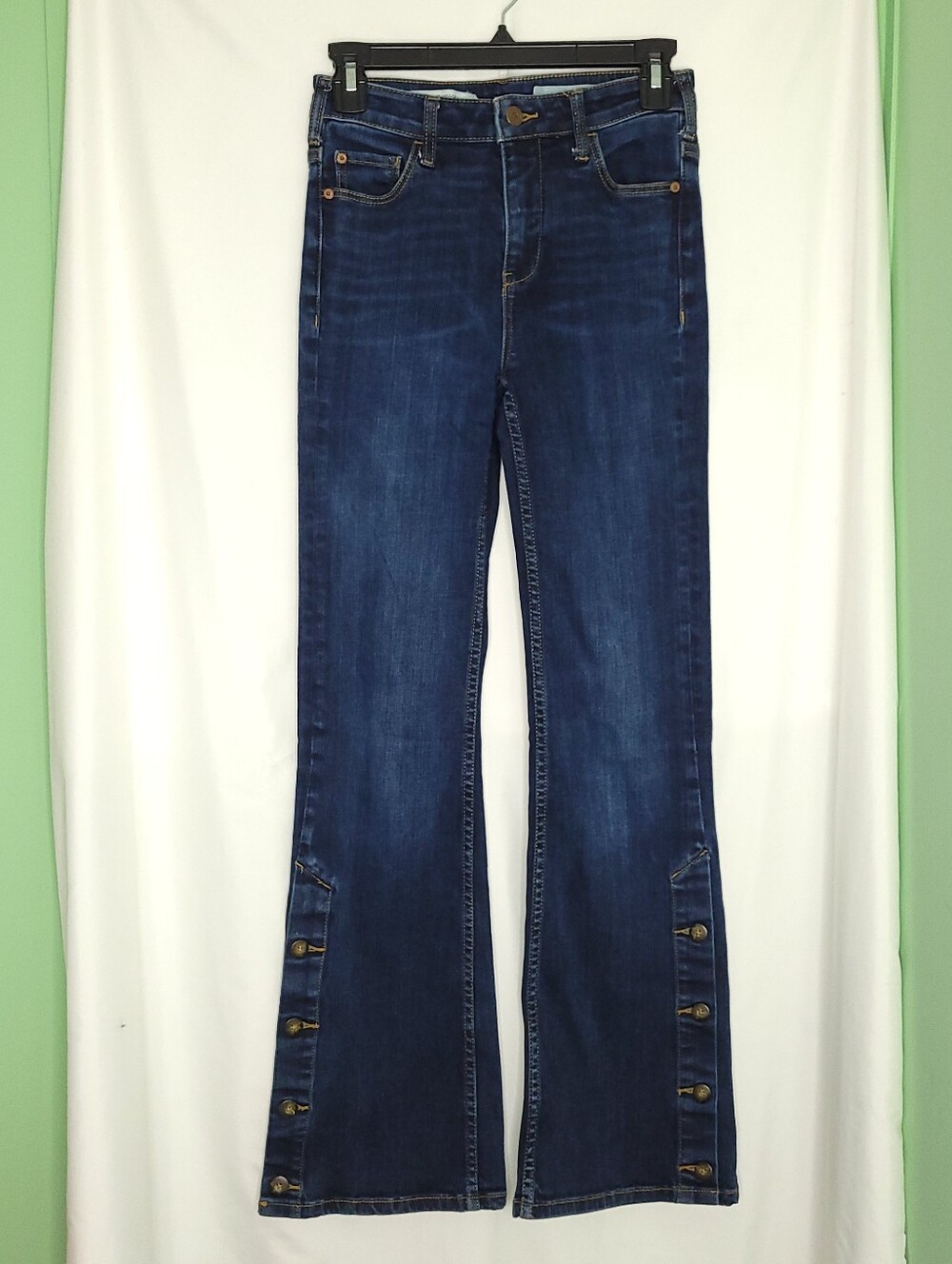 PILCRO Women's High Rise Bootcut Dark Wash Jeans With Button Hem Size 25